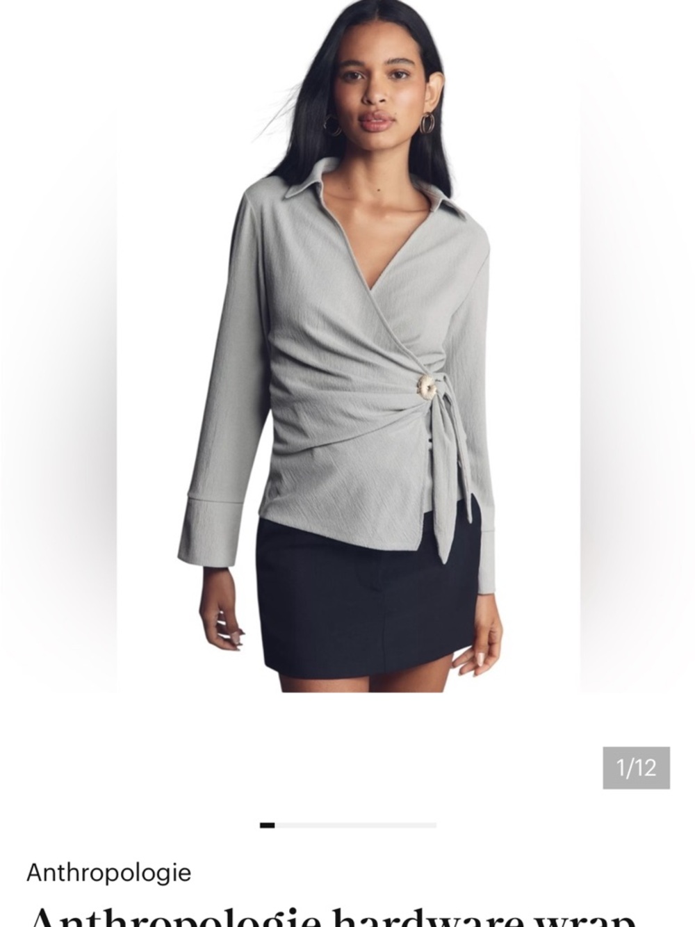 Anthropologie Light Gray Wrap Blouse with Side Ring